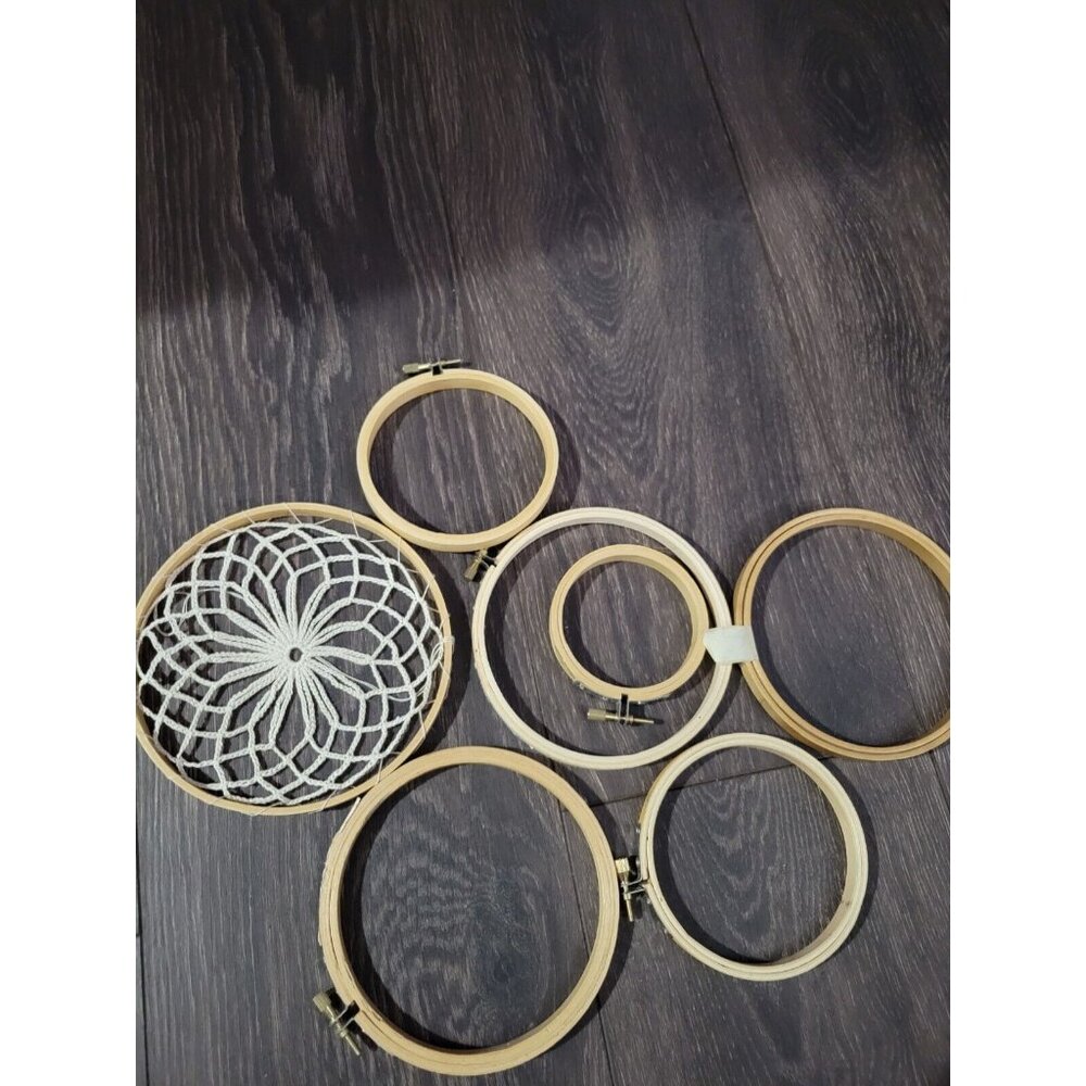 Lot of 7 Vintage Wooden Round Embroidery Cross Stitch Hoops  Screw And Press On